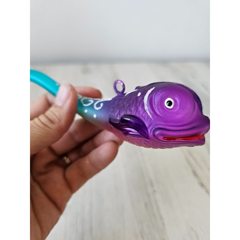 Vintage inge glas fish whale colorful green purple glitter ornament unique Xmas - Picture 2 of 7